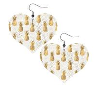 Gold Glitter Pineapples Fruit Double-Sided Faux Leather Large Dangle Earrings for Women Heart-Shape Lightweight Spring Winter Decorative Earrings for Holiday Concert Party Decor Gifts