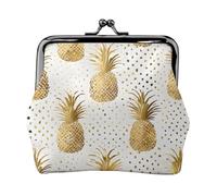 Gold Glitter Pineapples Fruit Full Double-Sided Printed Pattern Women's and Girls' Fashionable Leather Kiss Lock Coin Purse Card Bag