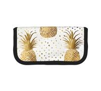 Gold Glitter Pineapples Fruit Large Capacity Canvas Pencil Case, Sturdy and Durable, Easy to Store in an Orderly Manner