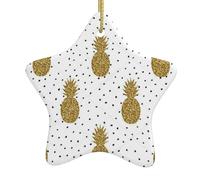Gold Glitter Pineapples Fruit Pattern Ceramic Pendants, Star-Shaped Christmas Tree Decorations, Personalized Christmas Ornaments
