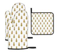 Gold Glitter Pineapples Fruit Print Oven Set Kitchen Gloves Baking Grilling Microwaving Cooking Gift Everyday Holiday