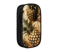 Gold Glitter Pineapples Fruit Print Pencil Case,Storage Bag, Large Capacity Pencil Box, Portable Office Pen Bag With Zipper