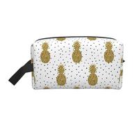 Gold Glitter Pineapples Fruit Print Toiletry Bag for Men, Cosmetic Bag Spacious Capacity Travel Toiletry Bag for Women