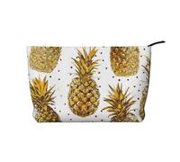 Gold Glitter Pineapples Fruit Printed Makeup Bag Corduroy Travel Cosmetic Bags Cosmetic Case Toiletry Bag Organizer for Women Mom Girls