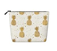 Gold Glitter Pineapples Fruit Single Layer Linen Like Makeup Bag, Lightweight and Cute, Easy to Use