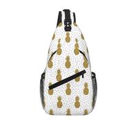 Gold Glitter Pineapples Fruit Unisex Chest Sling Bag With Multi-Pocket Design,Large Capacity Crossbody Bag Durable Polyester Adjustable Strap For Daily Commute Travel
