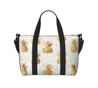 (Gold Glitter Pineapples Fruit) Waterproof Lightweight Hand Travel Bag - Large Carry-On for 3-5 Day Trips | Air Travel, Sports, Weekend Use | Men & Women (1-Pack)