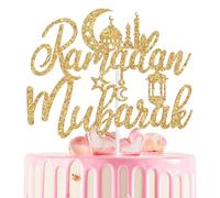 Gold Glitter Ramadan Mubarak Cake Topper, Muslim Islam Eid Festival Cake Decor, Ramadan Eid Mubarak Party Decorations Supplies
