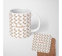 Gold Glitter Reindeer Ceramic Mug Large Handle Personalised Custom Name | 11oz Printed Design, Multiple Options, Everyday Drinkware, Vibrant Colour Print, Gift