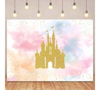 Gold Glitter Royal Castle Backdrop Princess Castle Birthday Backdrops Watercolor Pastel Rainbow Backgrounds for Girl Birthday Party Cake Table Decoration Photo Booth Props 7x5FT