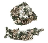 (Gold Glitter Set) 2 Piece Wreath and Garland Set