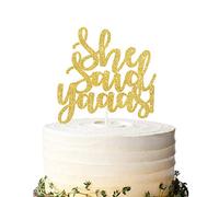 Gold Glitter She Said Yaaas! Cake Topper, Bridal Shower Cake Topper, Rustic Wedding Engagement Party Decorations Supplies, Bride to Be Cake Decor