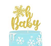 Gold Glitter Snowflake Oh Baby Cake Topper, Winter Baby Shower Cake Topper, Christmas Cake Smash Decor, Winter Onederland Party Decoration