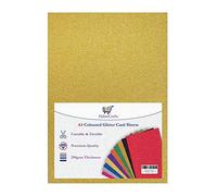 Gold Glitter Sparkle A4 Card Sheets 250gsm - No Mess Craft Paper for Card Making - Laser Printed Non Drop Glitter Sheet (50 Sheets)