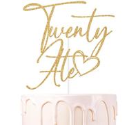 Gold Glitter Twenty Fine Cake Topper, Twenty Five/Happy 25th Birthday, Funny 25th Birthday Party Decorations Supplies (28, Gold)