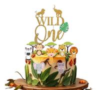 Gold Glitter Wild One Cake Topper, Born A Wild One Happy 1st Birthday Cake Decoration, Jungle Animal Themed x 11 pcs Party Decorations