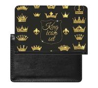 Gold Glitters King Crown Seamless on Black Women's Passport Protector, Men's Passport Protector, PU Travel Passport Protector for Women Men Worker 5.8 x 3.9 x 0.4 inch