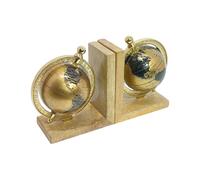 Gold Globe World Traveller Bookends - Handmade Wood & Aluminium with Rustic Gold and Antique Brass Finish, 3D Nautical Globe Design for Book Lovers, Home or Office Décor