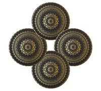 Gold Golden Indian Mandala Tribal Ethnic Circle Flower on Black Set of 4 Table Placemat, Non-Slip Place Mats Protector Washable Plate Mat Holder, 15.4 Inches Round Desk Pad for Kitchen Dining