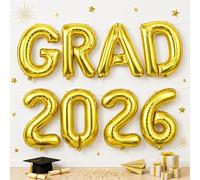 Gold Grad 2026 Balloons, 2026 Graduation Decorations Set Congrats Grad Foil Balloons Banner Sign for Class of 2026 Graduation Decorations College High School Prom Party Backdrop Supplies