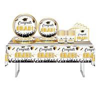 Gold Graduation Tableware Set - 69Pc Party Supplies Include Napkins, Plates, Cups, Tablecloth - Happy Graduation Theme Party Favor Supplies for Boys & Girls