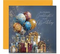 Gold Granddaughter Birthday Card, Gold Balloons & Presents