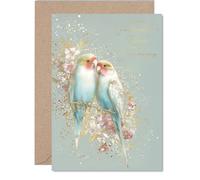 Gold Granddaughter & Husband Anniversary Card - Pastel Love Birds - Happy Anniversary Card for Granddaughter & Husband from Grandad Grandma, A5 Golden Anniversaries Greeting Cards
