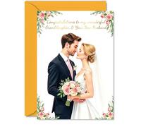 Gold Granddaughter Wedding Card - Wonderful Floral New Husband - Golden Happy Wedding Card for Granddaughter from Grandad Grandma, 5x7 Inch Marriage Congrats Well Done Greeting Cards