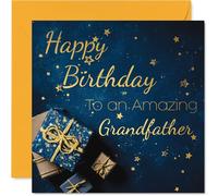 Gold Grandfather Birthday Card - Golden Gifts - Happy Birthday Card for Grandfather from Grandson Granddaughter, 145mm Golden Bday Greeting Cards