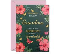 Gold Grandma Birthday Card, Butterflies & Flowers