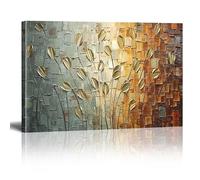 Gold Gray Flowers Abstract Wall Art Prints Oil Canvas Paintings Modern Artwork Extra Large Pictures Picture for Living Room Bedroom Decor Poster 100 x 50cm (39 x 20 inch) With Frame