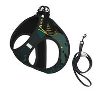 Gold Green Black Leaves,Pet Harness,Adjustable Reflective Dog Harness,Pet Leash Vest,M