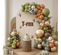 Gold Green Dinosaur Balloons Arch Kit, 121pcs Dinosaur Birthday Decorations | Original Dinosaur Foil Balloons Dinosaur Party Decorations Dino Themed Birthday Party Decorations for Boys Dinosaur Lovers