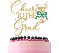 Gold & Green Glitter Cheers to the Grad Cake Topper, Martini Mojito Congratulations Décor, Funny Bow Summer 2026 Graduation Party Decorations Supplies