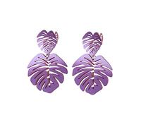 Gold Green Palm Leaf Dangle Earrings Tropical Monstera Leaves Eardrop for Women Bohemia Jewelry, Metal, sequin