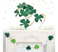 Gold Green Shamrock Hat Tinsel Garland, Shiny Metallic Streamer Twist Garland Hanging St Patricks Day Decorations for Home Indoor Outdoor Irish Party Supplies (Banner with Wooden Beads)