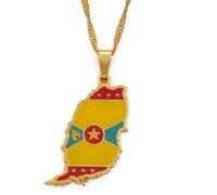 Gold Grenada Flag Map Necklace Pendant & 60cm Chain Caribbean Grenadines West Indies