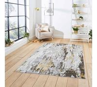 (Gold / Grey, 160 x 220 cm) Silver Grey Faded Distressed Rugs Bedroom Living Room Rug Scratched Large Carpet