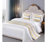 Gold Grey Bed Runner Scarf Cal King Size,Abstract Contemporary Square Graffiti Smear Art Luxury Throw Runners & Scarves for Twin Full Queen Foot of Bedroom Hotel Wedding(102x20in 260x50cm)