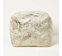 Gold & Grey Geometric Diamond Leather Pouffe Bean Cube