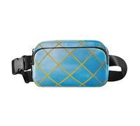 Gold Grid Gradient Blue Cube Cute Fanny Waist Pack for Women Men Teenagers Waterproof Crossbody Passport Bag with Adjustable Strap for Travel Gym Work