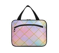Gold Grid Gradient Modern Rainbow Cube Hanging Travel kit for Women with Hook, Designer Foldable Medicine Bag for dad Toilet envase para Perfume de L