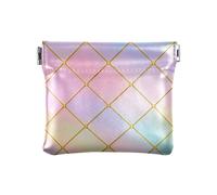 Gold Grid Gradient Modern Rainbow Cube Women's Leather Coin Purses Pouches Portable Change Holder Card Organizer for Girls Women Ladies