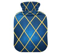 Gold Grid Gradient Navy Blue Cube hot Bottle Water Bag with Soft Cover, 2L hot Compress for Hand Feet Warmer