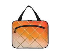 Gold Grid Gradient Orange Cube Hanging Makeup Bag Travel Cosmetic with Hook, Designer Unisex Medicine Bag for Accessories Must Haves Toilet estuche para maquillaje L