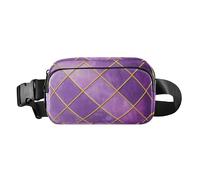 Gold Grid Gradient Purple Cube Cute Waist Pack Crossbody Bag for Men Women Mini Croose Body Purse with Adjustable Strap for Travel Shopping Running