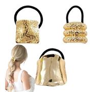 Gold Hair Cosplay, Gold Elastic Hair Ties, 3 x Gold Hair Ponytail Holders, Vintage Stretchy Geometric Design Ponytail Hair Cuff Wrap For Women, Girl, 2.28 x 0.98 Inches