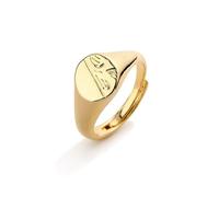 Gold Half Face Oval Adjustable Ring with 18K Real Gold Plating - Premium Fashion Ring - Unique Jewellery Gift (Size H - Adjustable to Fit Various Sizes) - Bling King London