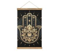 Gold Hamsa Hand Mandala Hanging Poster Frame Vertical Tapestry Wall Art for Home Office Decor