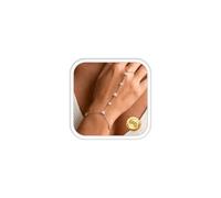 Gold Hand Chain Bracelets for Women Waterproof Hand Chain Bracelet with Ring Set Adjustable Layered Zirconia Bead Flower Link Chain Bracelet Finger Ring Dainty Hand Jewellery Gift for Women -Simple CZ